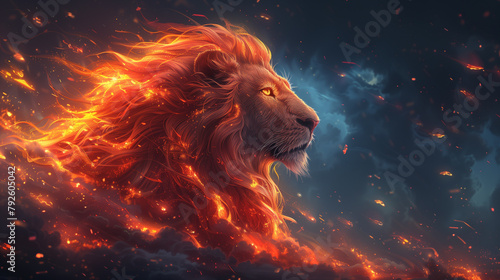 Flame-Enshrouded Lion Artwork