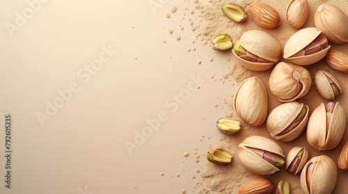 Fresh pistachios in a rustic turquoise bowl on vibrant background. Healthy food and snack concept