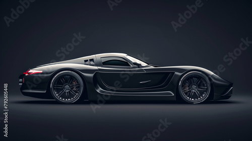 Sophisticated Black Sports Car in Profile View Against Dark Backdrop © Mutshino_Artwork