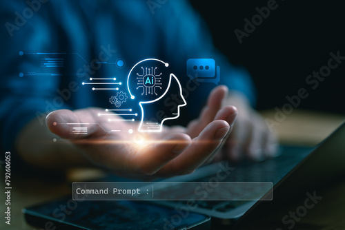 Ai technology, Artificial Intelligence. man using technology smart robot AI, artificial intelligence by enter command prompt for generates something, Futuristic technology transformation. Chat with AI © Looker_Studio