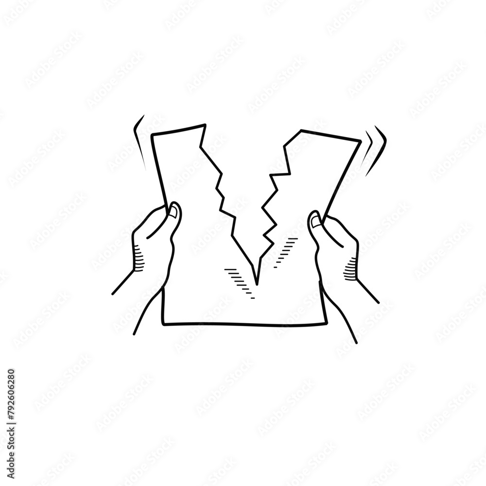 hand tearing paper hand drawn sketch doodle style vector illustration