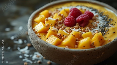 Mango and coconut smoothie bowl. AI generate illustration