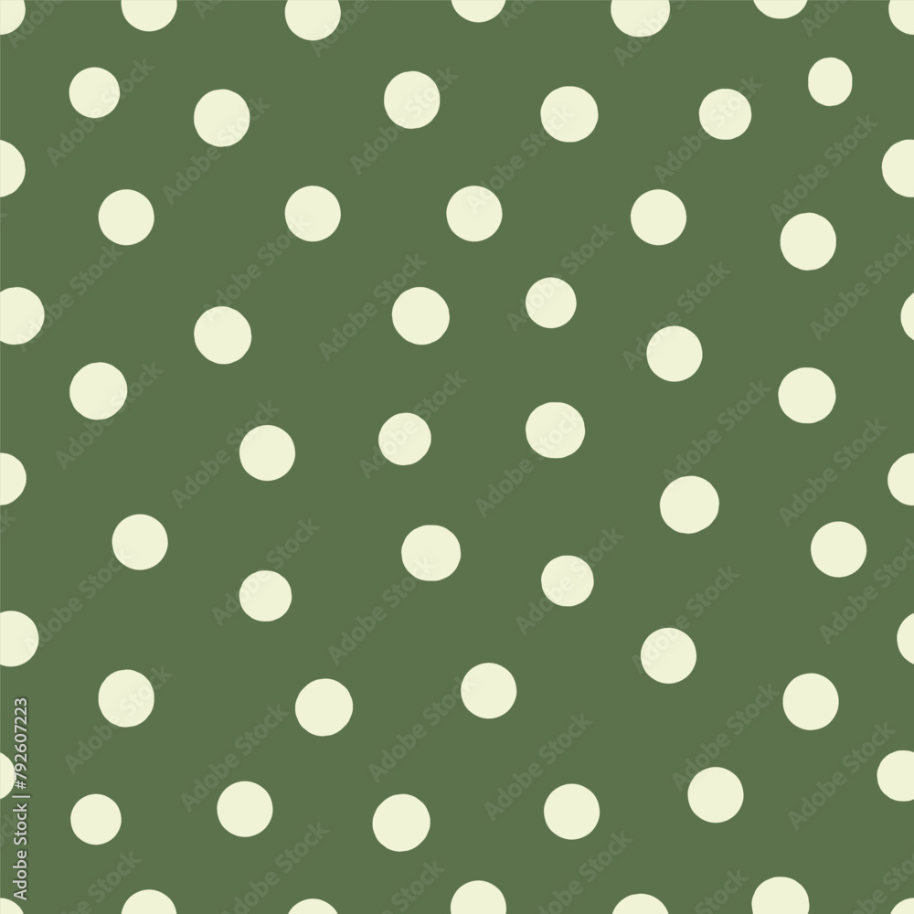 Vector abstract seamless pattern with polka dot ornament made in green color. Hand drawn fabric design or wallpaper for you design.
