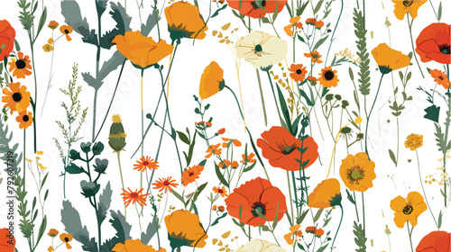 Seamless pattern field flowers print. Endless floral