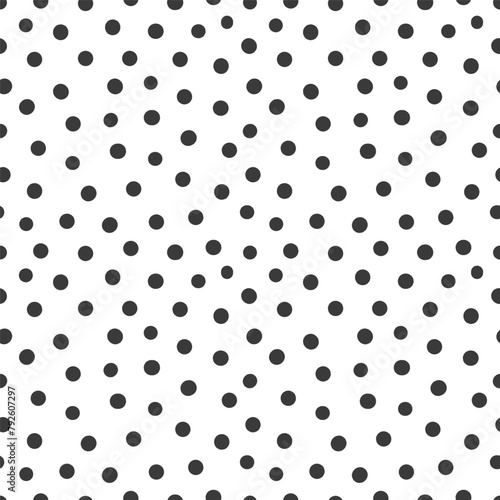 Vector abstract seamless pattern with polka dot ornament made in black and white color. Hand drawn fabric design or wallpaper for you design.
