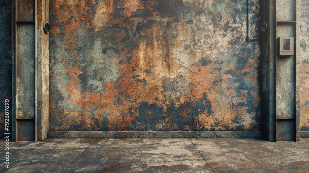 Naklejka premium Wall in room, place for photo, object, decoration, painting on the wall in an empty room, mockup template, beautiful room with modern interior design for creativity, 3D rendering style