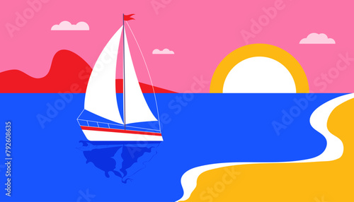 Abstract colorful summer banner background. Summertime holiday, vacation concept design. Modern style flat vector illustration