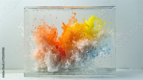 Explosions of color frozen mid-air, captured within transparent bounds.