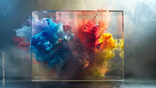 Explosions of color frozen mid-air, captured within transparent bound