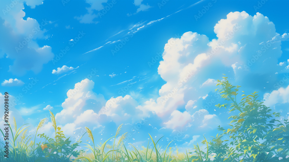 Summer Cloudy Sky Suburb Landscape Japanese Anime Style Poster Wallpaper Summer Cloudy Sky Suburb Landscape Japanese Anime Style Poster Wallpaper