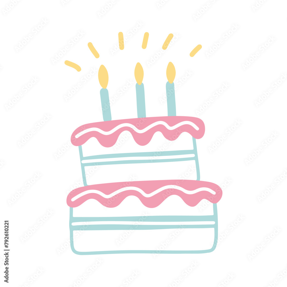 Hand drawn birthday cake on white background Hand drawn birthday cake on white background