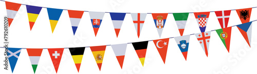 Garlands with pennants in the colors of the participating teams	