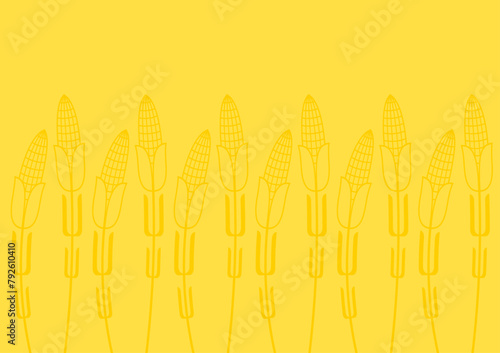Corn icon. Corn doodle pattern wallpaper. Corn on yellow background.
