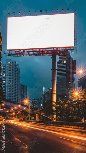 A large billboard is lit up at night in a city