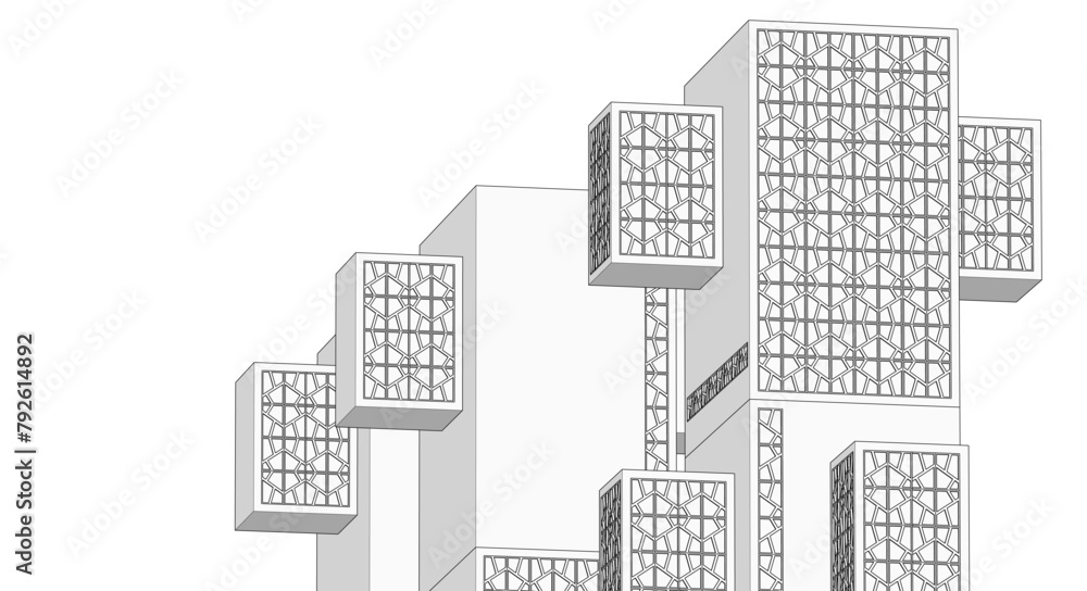 modular modern architecture 3d illustration