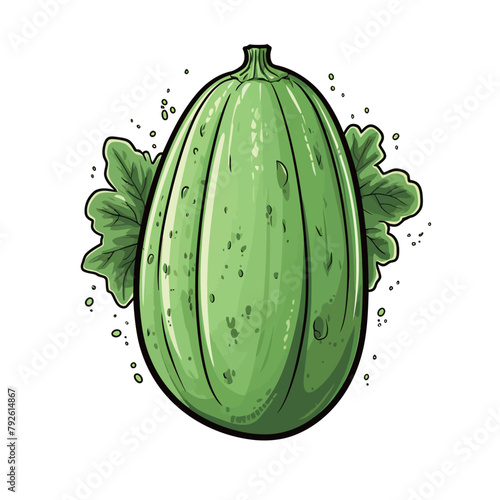 Pumpkin vector illustration. Hand drawn ripe green melon isolated on white background.