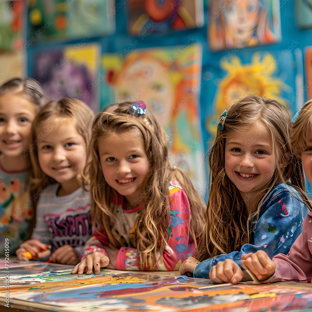 Classroom comes alive with the sound of laughter and creativity as children collaborate on drawings and paintings. Classroom comes alive with the sound of laughter and creativity as children collaborate on drawings and paintings.