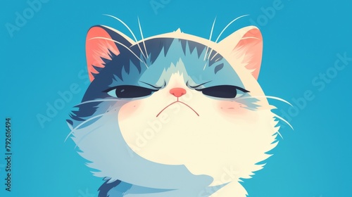A cartoon cat with a grumpy expression on its face photo