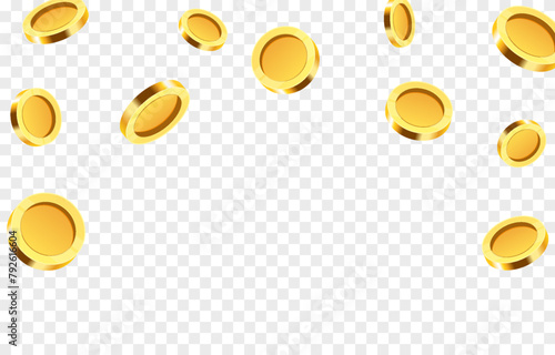 Realistic gold coins png. Explosion of gold coins png. Gold coins fall from the sky. Victory, easy money.
