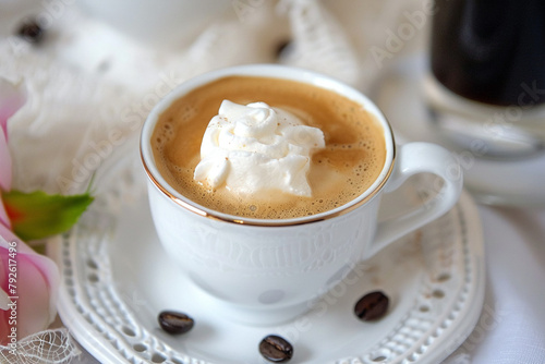 Espresso topped with a dollop of whipped cream  super realistic