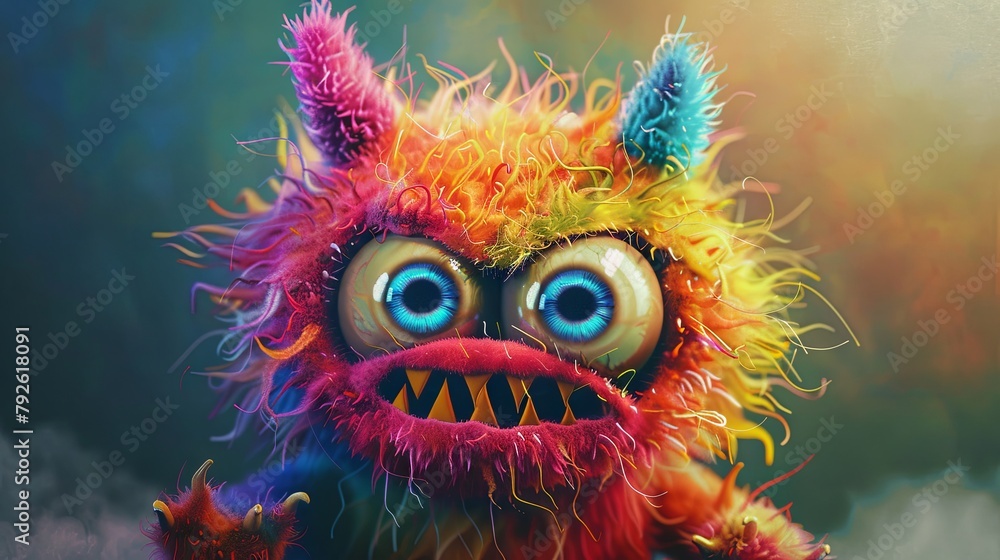Colorful fantasy creature with big eyes and furry texture Colorful fantasy creature with big eyes and furry texture