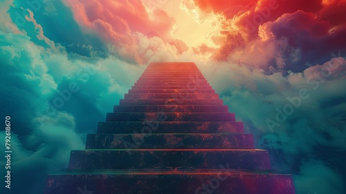 Ascending stairway to heaven among surreal clouds