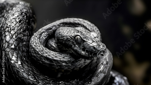 Black snake on a black background photo