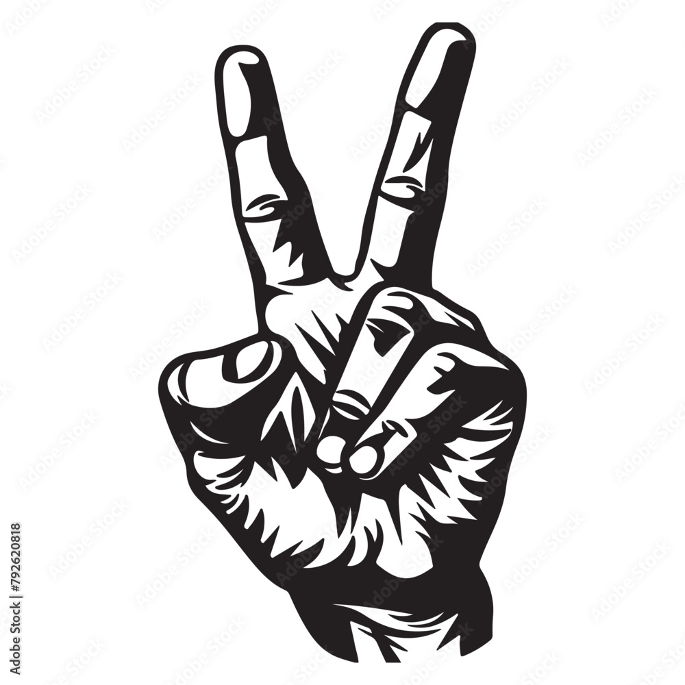 Obraz premium Simple hand peace sign icon logo, vector illustration on white background