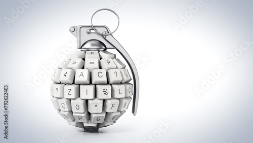 Keyboard keys form a hand grenade. 3D illustration