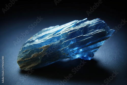 Kyanite is a rare precious natural stone on a black background. AI generated. Header banner mockup with space. photo