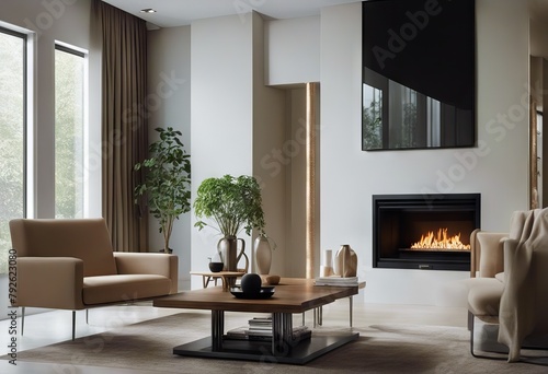 design modern room AI living style interior made Minimalist fireplace