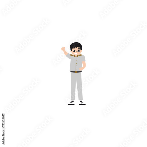 the teacher's pose is greeting teacher