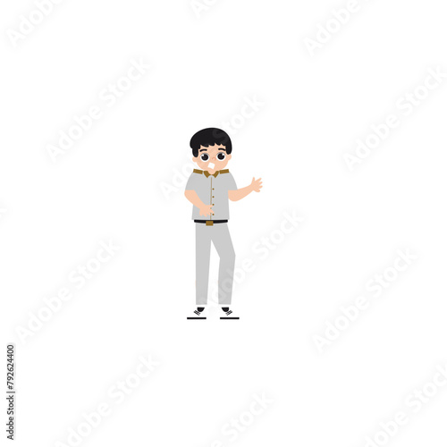 the teacher's pose is greeting teacher