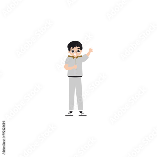 the teacher's pose is greeting teacher