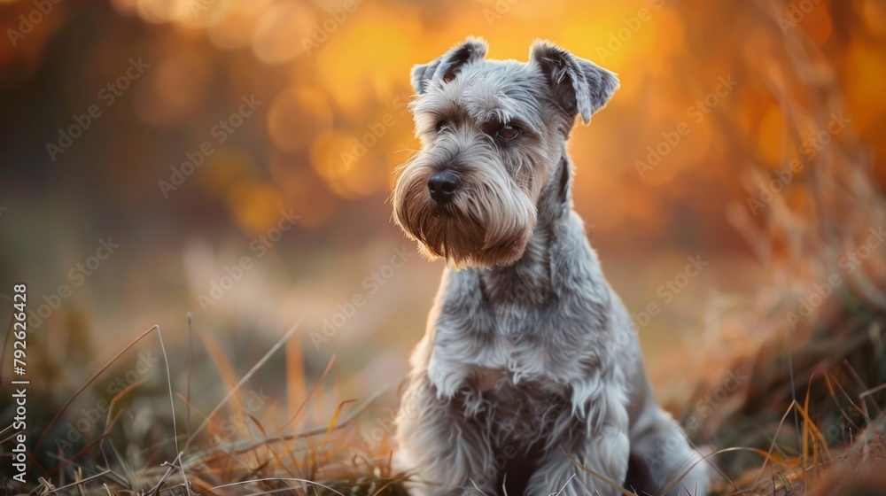 Cesky Terrier in Warm Autumn Sunset Light Cesky Terrier in Warm Autumn Sunset Light