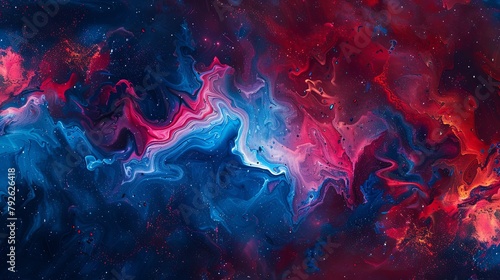 Vibrant abstract cosmic swirl with a dynamic blend of blue and red hues photo