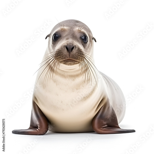 Close-up of a miniature toy seal animal side view against a white background © Nadezda Ledyaeva