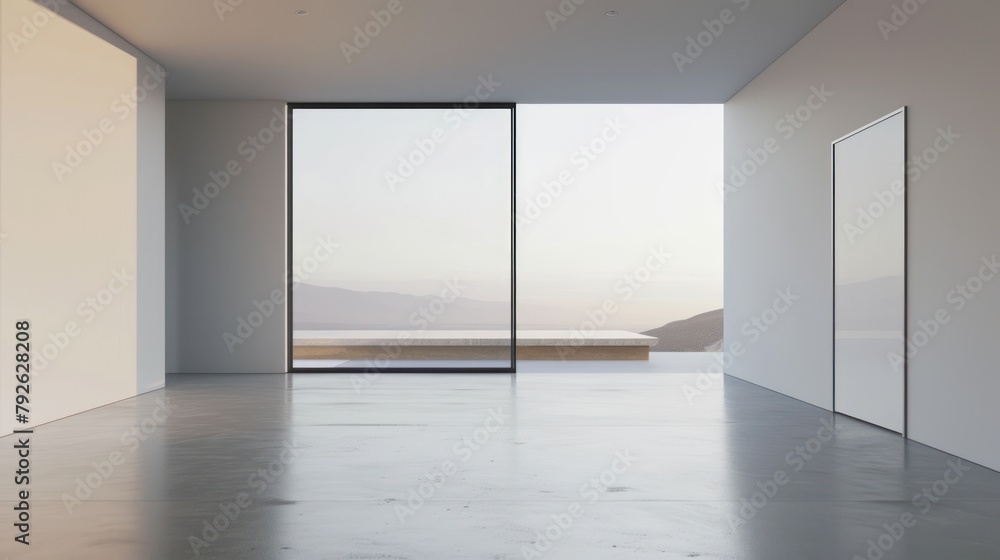 Fototapeta premium Architecture, corridor of modern building, windows overlooking AI generated