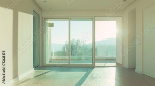 Architecture, corridor of modern building, windows overlooking AI generated © Zie