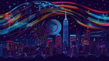 AI generated celebratory fireworks on background of American flag at USA independence day