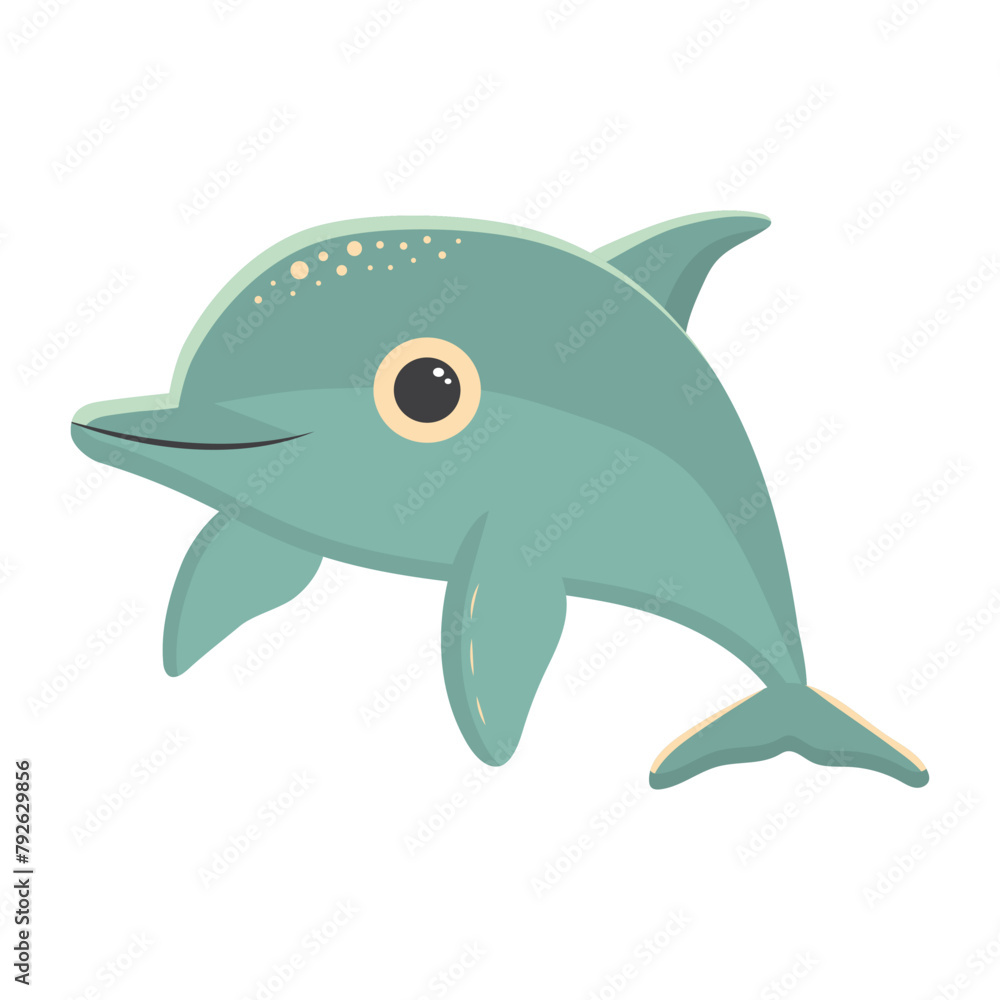 Fototapeta premium Cute dolphin. Cartoon character. Sea animal isolated on white background.