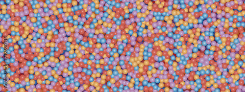 Plastic or rubber balls in a children dry pool. Sweet dragees seamless pattern. Abstract vector bg with pink, blue, yellow and lilac spheres. Vector illustration with gradient mesh