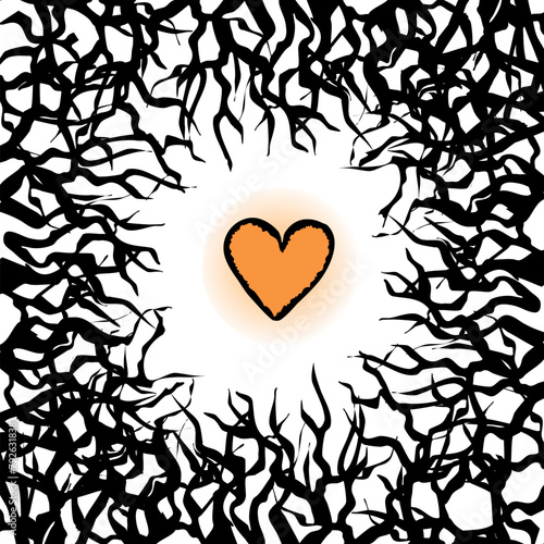 Transparent background heart stuck in branches as if in a nest. Vector illustration transparent background theme of health loneliness and overcoming