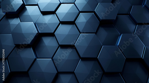 Hexagonal dark blue background texture. 3d illustratio photo