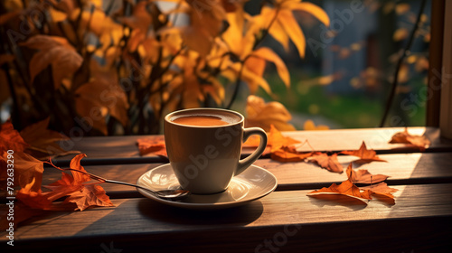 cup of coffee with autumn leaves