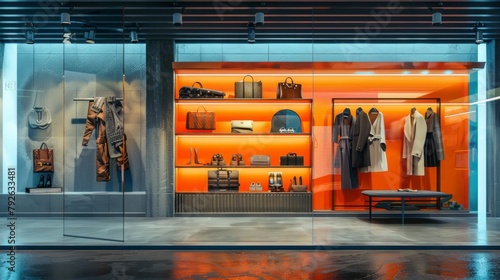 A store front with a display of handbags and other accessories photo
