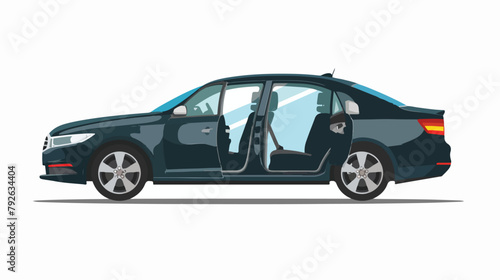 Sedan car with open door. Vector flat style illustration