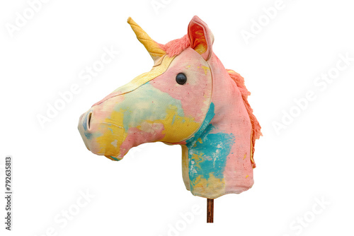 
toy retro fabric horse head on a stick, hobbyhorsing. PNG object isolated on transparent background, mockup, design, template, layout, sticker photo