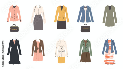 Set of icons clothing businesswoman . Vector flat illustration