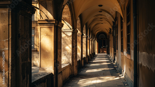 Hungary Budapest - May 1 2018 Shadowy corridor 